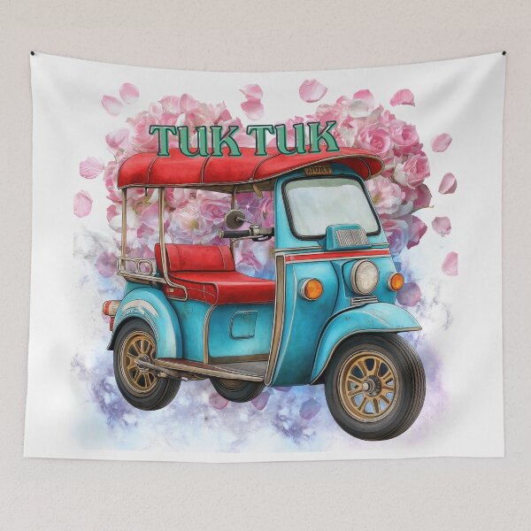 Item preview, Cute Tuk Tuk Thailand | Vintage Thai Taxi Floral Illustration designed and sold by ChenEngEng.