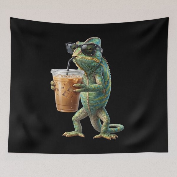 Item preview, Funny Chameleon Drinking Iced Coffee Meme Chameleon Lover designed and sold by TerryConnells.