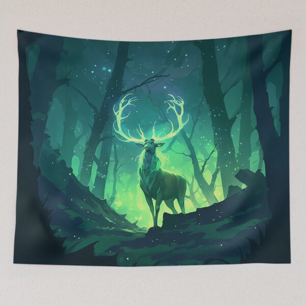 Item preview, Glowing Emerald Spirit Stag In Forest designed and sold by Christian Weiss.