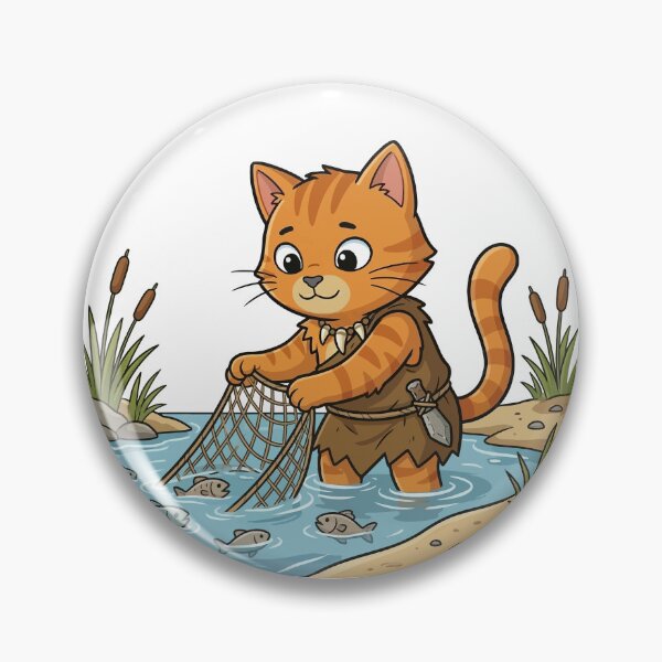 Item preview, Prehistoric Orange Cat Net Fishing designed and sold by VisioraCreative.