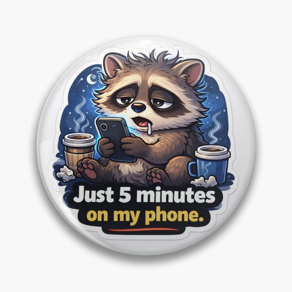 Item preview, Funny Phone Addiction Meme Sticker – “Just 5 Minutes on My Phone” Raccoon Meme designed and sold by IntroInk.