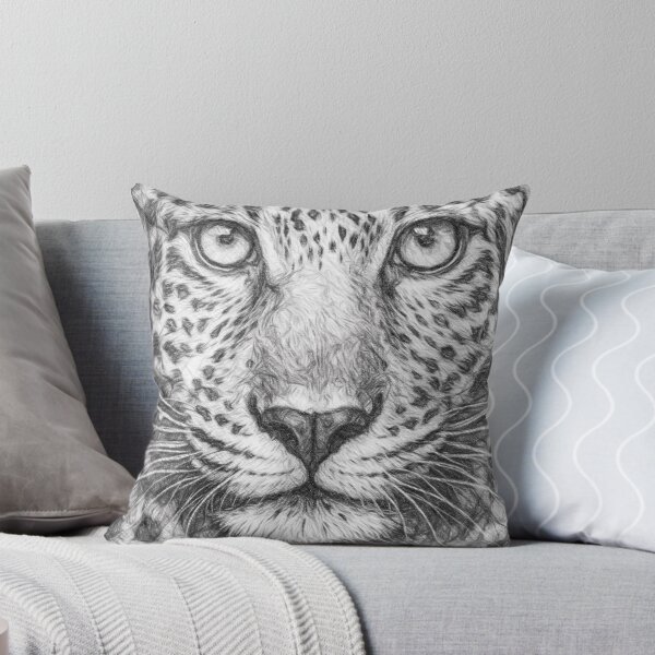Item preview, Black and White Leopard Pencil Sketch Portrait – Realistic Big Cat Wildlife Drawing Art Print designed and sold by Leon Woods Pencil Art.