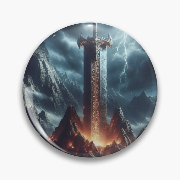 Item preview, Legendary Glowing Rune Sword in Volcano | Epic Dark Fantasy Art designed and sold by MouradStudio.