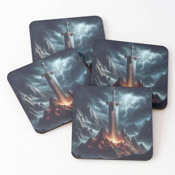 Item preview, Legendary Glowing Rune Sword in Volcano | Epic Dark Fantasy Art designed and sold by MouradStudio.