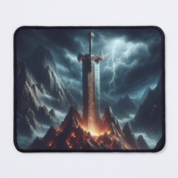 Item preview, Legendary Glowing Rune Sword in Volcano | Epic Dark Fantasy Art designed and sold by MouradStudio.