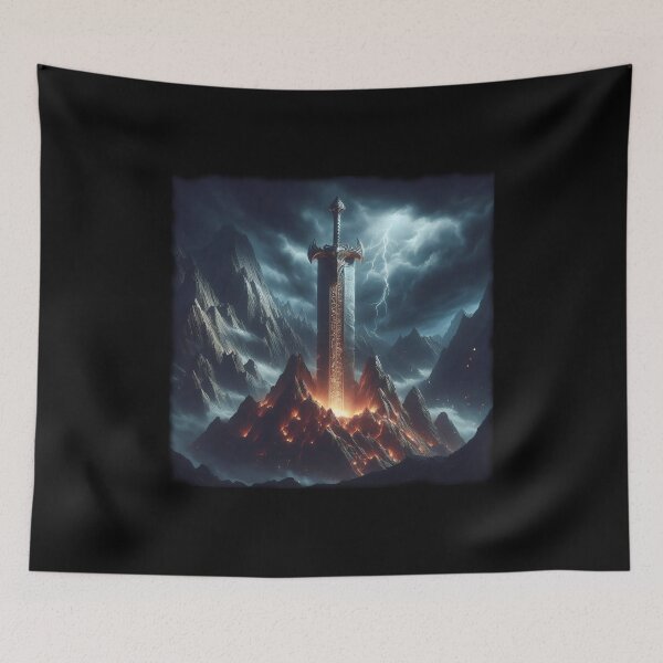 Item preview, Legendary Glowing Rune Sword in Volcano | Epic Dark Fantasy Art designed and sold by MouradStudio.
