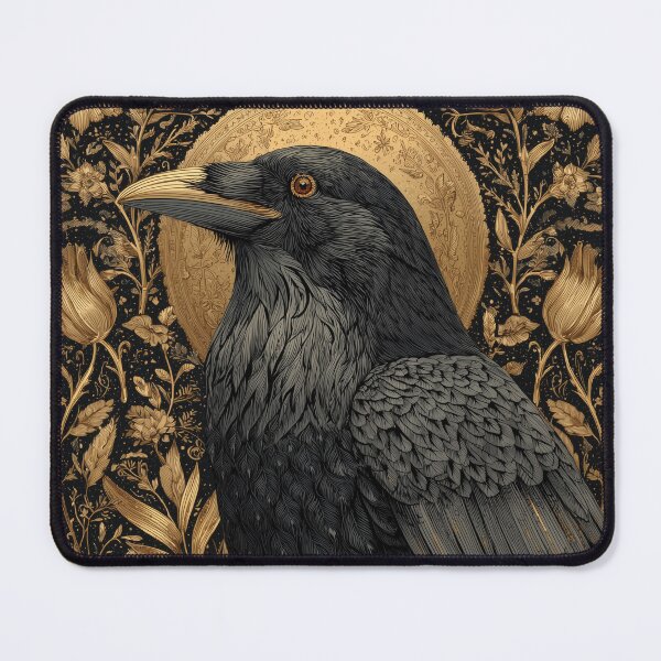 Item preview, Golden Crow – Gothic Raven with Elegant Floral Gold Pattern designed and sold by WordPlayStudio.