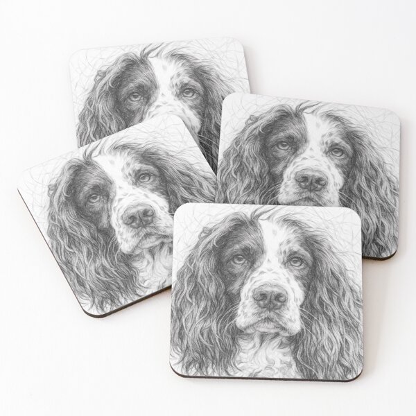 Item preview, English Springer Spaniel Pencil Sketch Portrait – Black and White Realistic Dog Drawing Art Print designed and sold by Leon Woods Pencil Art.