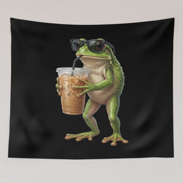 Item preview, Funny Frog Drinking Iced Coffee Meme Frog Lover designed and sold by TerryConnells.