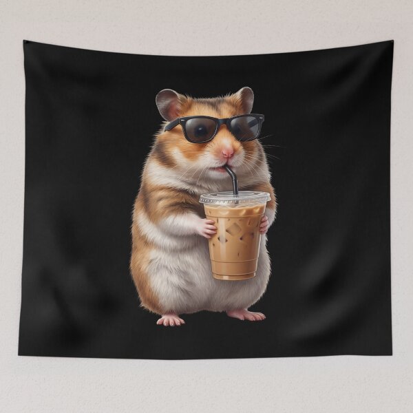 Aperçu de l'œuvre Mème drôle d'un hamster buvant du café glacé - Amoureux des hamsters créée et vendue par TerryConnells.