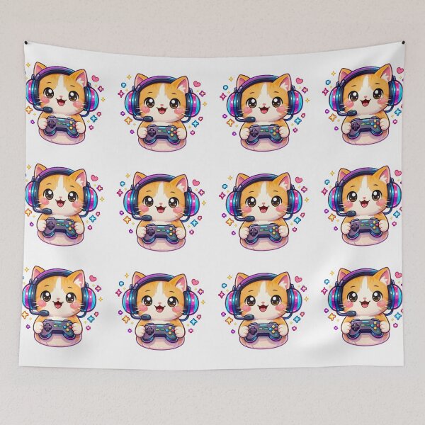 Item preview, Cute Gamer Cat Sticker – Kawaii Cat With Headset Playing Video Games Cartoon designed and sold by Dasts Cart.
