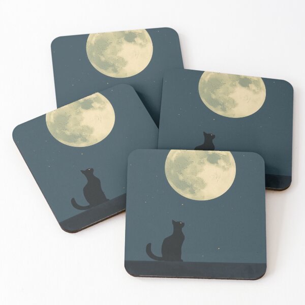 Item preview, The Moon Knows – Black Cat Under Full Moon | Mystical Night Sky Cat Art designed and sold by CreationbyNiki.