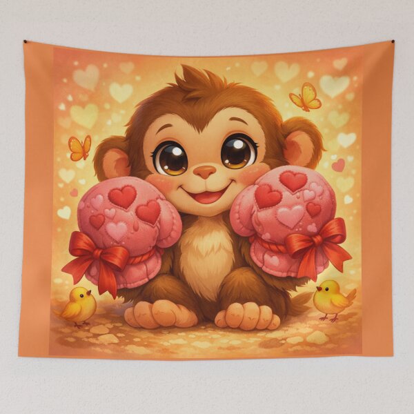 Item preview, Adorable Punch Monkey - Boxing for Love & Cute Hearts Illustration designed and sold by Yasmine Mohammed.