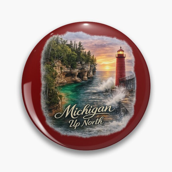 Item preview, Michigan Up North Lighthouse Vintage Travel Sticker | Great Lakes Cliff Coastline | Michigan Lake Superior Landscape designed and sold by SamEmbersLiving.