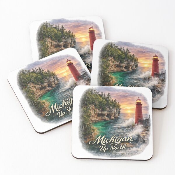 Item preview, Michigan Up North Lighthouse Vintage Travel Sticker | Great Lakes Cliff Coastline | Michigan Lake Superior Landscape designed and sold by SamEmbersLiving.