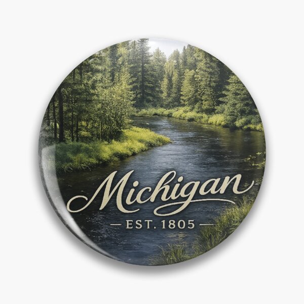 Item preview, Michigan River Forest Vintage Travel Sticker | Michigan Est. 1805 Nature Landscape | Great Lakes State Wilderness designed and sold by SamEmbersLiving.