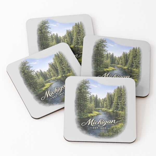 Item preview, Michigan River Forest Vintage Travel Sticker | Michigan Est. 1805 Nature Landscape | Great Lakes State Wilderness designed and sold by SamEmbersLiving.