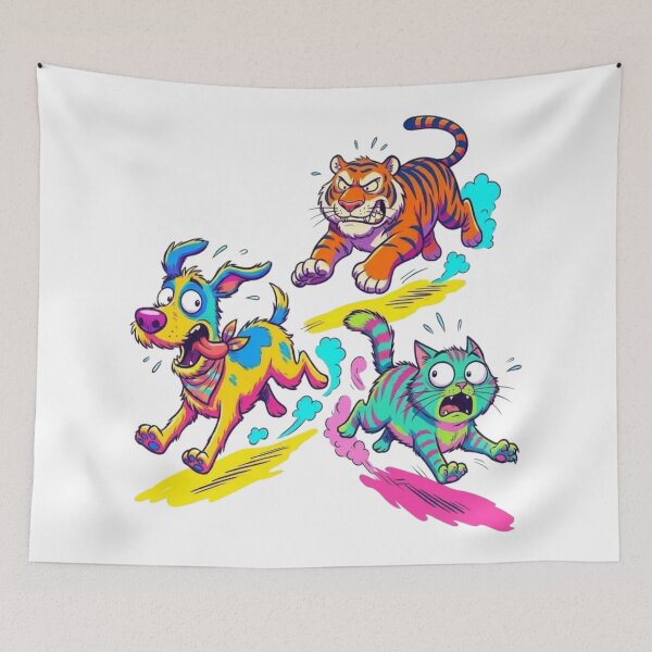 Item preview, Dogs and cats are running away from tigers. designed and sold by PP&RAINBOW SHOP.