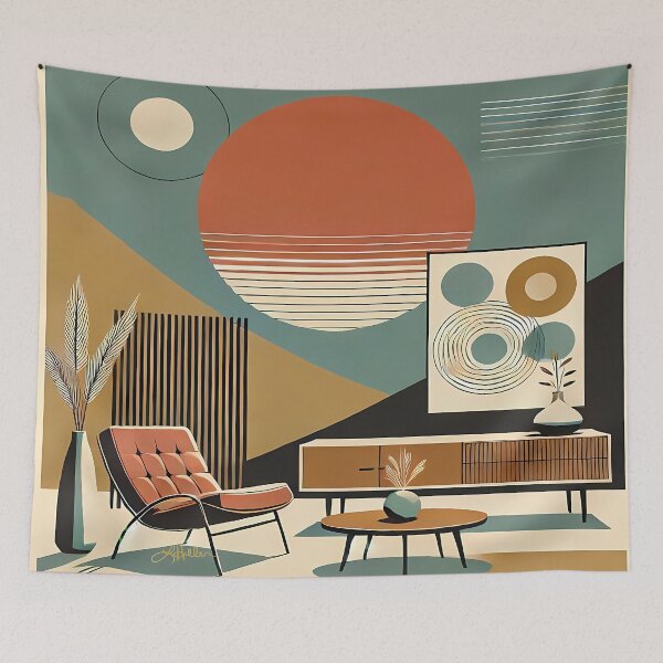 Item preview, Mid Century Modern Interior Design Sunrise Livingroom designed and sold by Lee Hiller Designs.