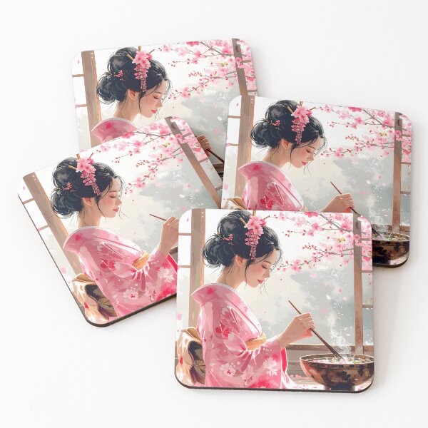 Item preview, Sakura Tea Ceremony — Zen Spring Japanese Illustration designed and sold by Schoenenwald - Illustrations Uniques et Originales.