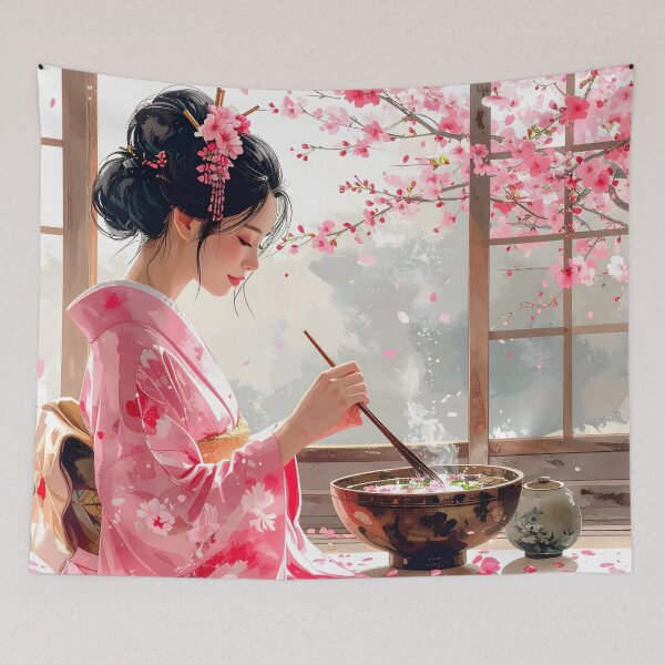 Item preview, Sakura Tea Ceremony — Zen Spring Japanese Illustration designed and sold by Schoenenwald - Illustrations Uniques et Originales.