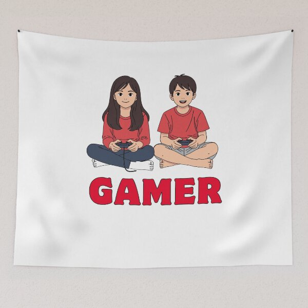 Item preview, Gamer Family Fun – Boy & Girl Cartoon Gaming  designed and sold by Rasheedaholik.