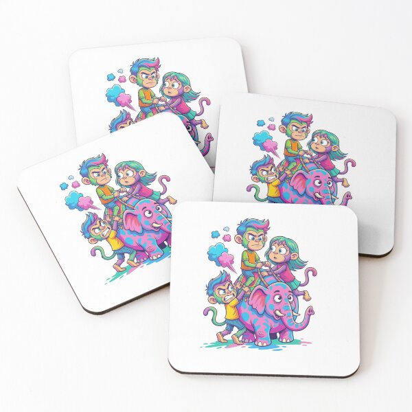 Item preview, Three monkeys riding on the back of an elephant. designed and sold by PP&RAINBOW SHOP.