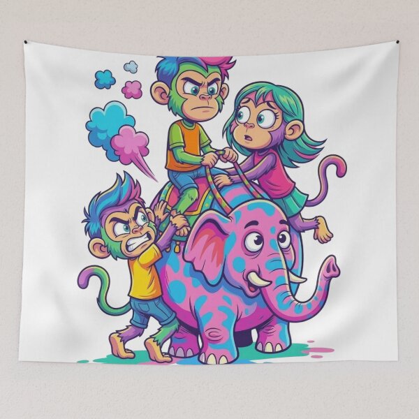 Item preview, Three monkeys riding on the back of an elephant. designed and sold by PP&RAINBOW SHOP.
