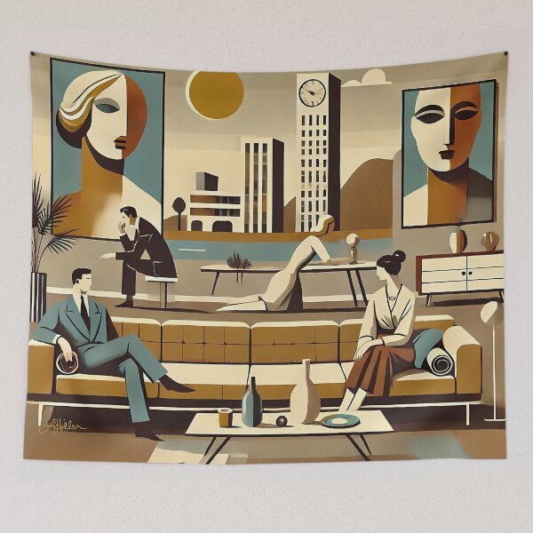 Artikelvorschau, Mid-Century Modern Interior Design Art Lounge entworfen und verkauft von Lee Hiller Designs.