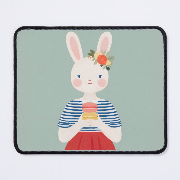 Item preview,  Kawaii French Bunny Girl with Macaron Cute Paris Style Illustration designed and sold by BobaBunny76.