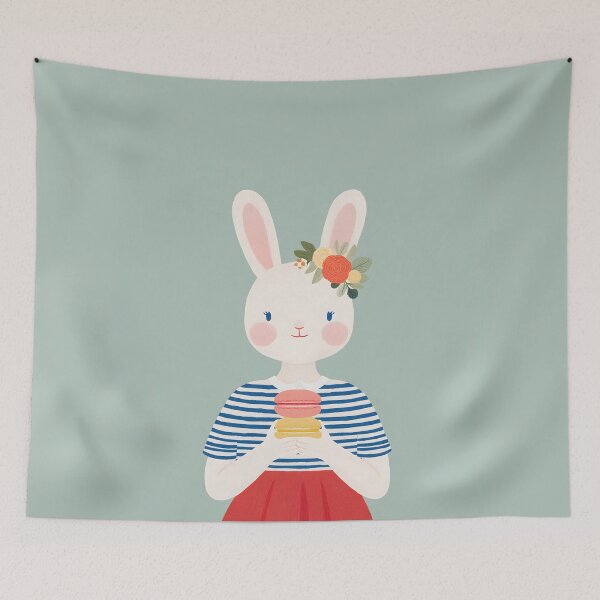 Item preview,  Kawaii French Bunny Girl with Macaron Cute Paris Style Illustration designed and sold by BobaBunny76.