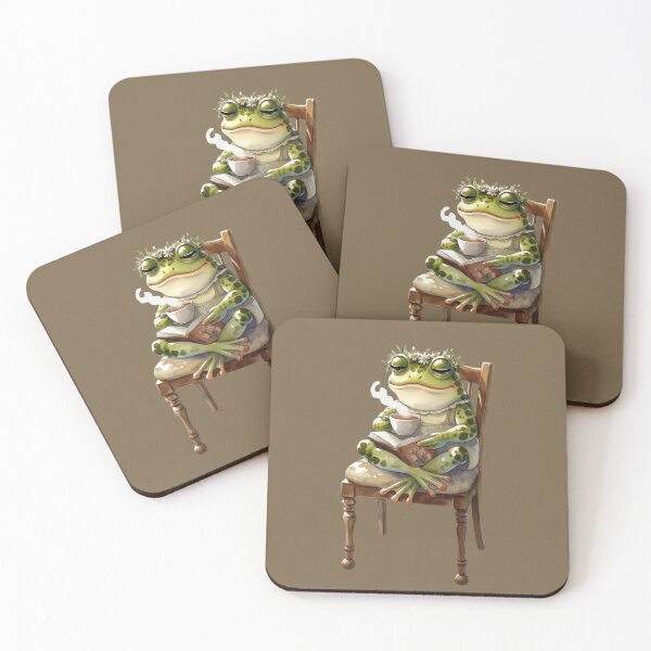 Item preview, Cozy Cottagecore Watercolor Frog Reading Book and Drinking Tea designed and sold by FarmOfCuties.