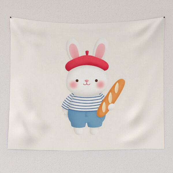 Item preview, Kawaii French Bunny with Baguette Cute Paris Style Illustration designed and sold by BobaBunny76.