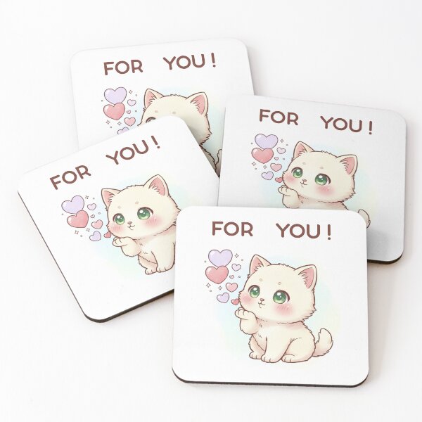 Item preview, Cute White Kitty Saying "FOR YOU!" — Kawaii Gift Illustration designed and sold by HALYNA070824.