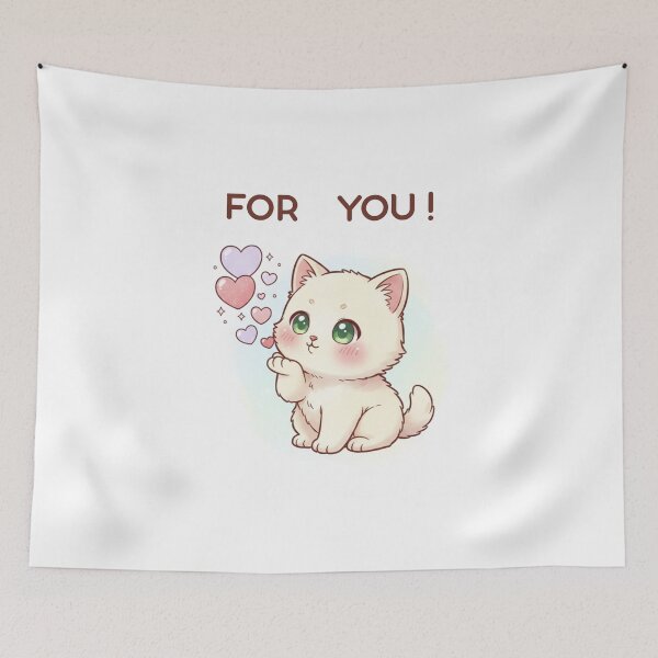 Item preview, Cute White Kitty Saying "FOR YOU!" — Kawaii Gift Illustration designed and sold by HALYNA070824.