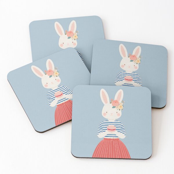 Item preview, Kawaii French Bunny Girl with Macaron Cute Paris Style Illustration designed and sold by BobaBunny76.