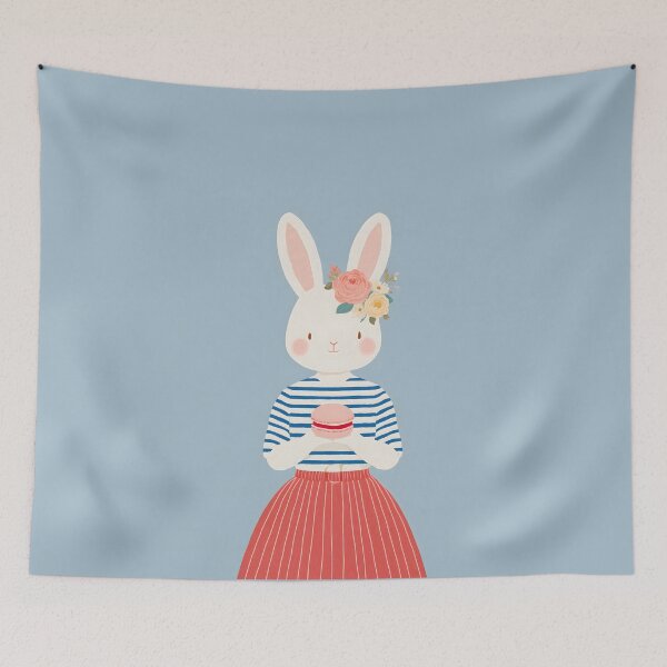 Item preview, Kawaii French Bunny Girl with Macaron Cute Paris Style Illustration designed and sold by BobaBunny76.