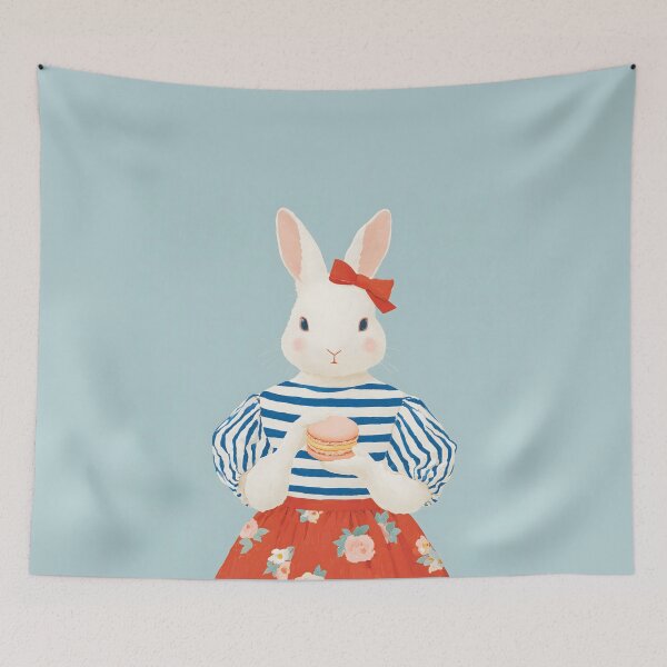 Item preview, Kawaii French Bunny Girl with Macaron Cute Paris Style Illustration designed and sold by BobaBunny76.