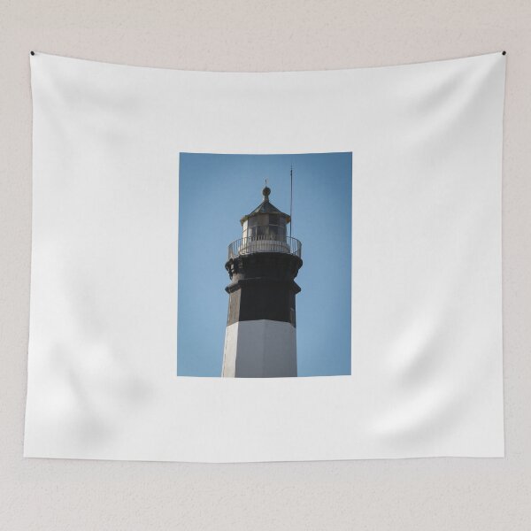 Item preview, Black and White Lighthouse Tower With Lantern Room and Balcony Against Clear Blue Sky designed and sold by Nmallia.