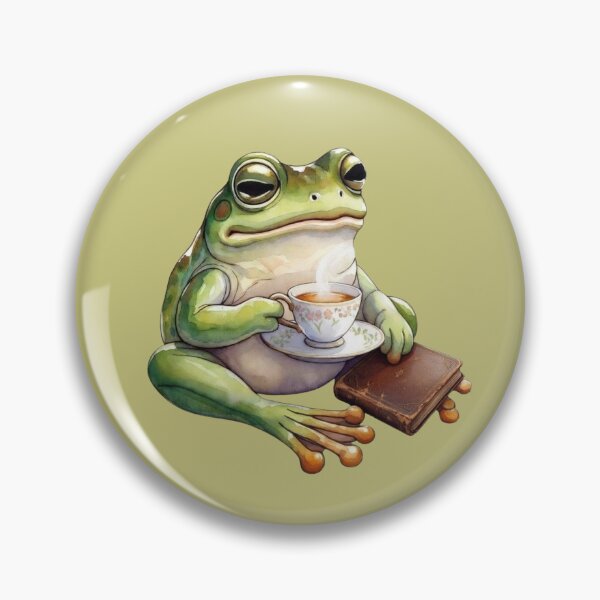 Item preview, Cozy Frog Sipping Tea with Vintage Leather Book designed and sold by FarmOfCuties.