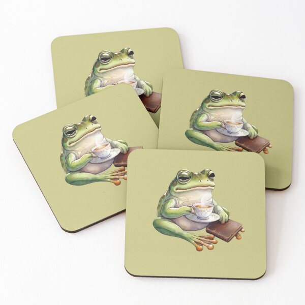Item preview, Cozy Frog Sipping Tea with Vintage Leather Book designed and sold by FarmOfCuties.