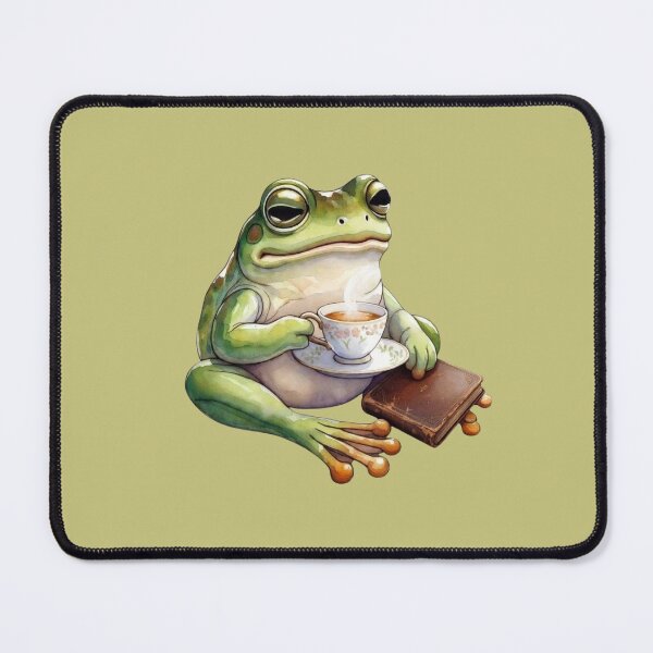 Item preview, Cozy Frog Sipping Tea with Vintage Leather Book designed and sold by FarmOfCuties.