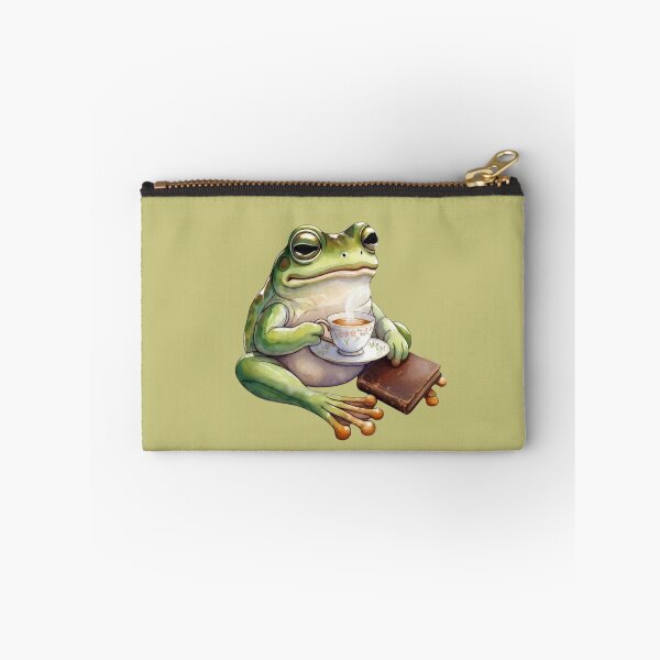 Item preview, Cozy Frog Sipping Tea with Vintage Leather Book designed and sold by FarmOfCuties.