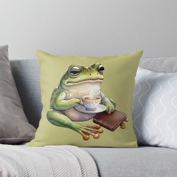 Item preview, Cozy Frog Sipping Tea with Vintage Leather Book designed and sold by FarmOfCuties.