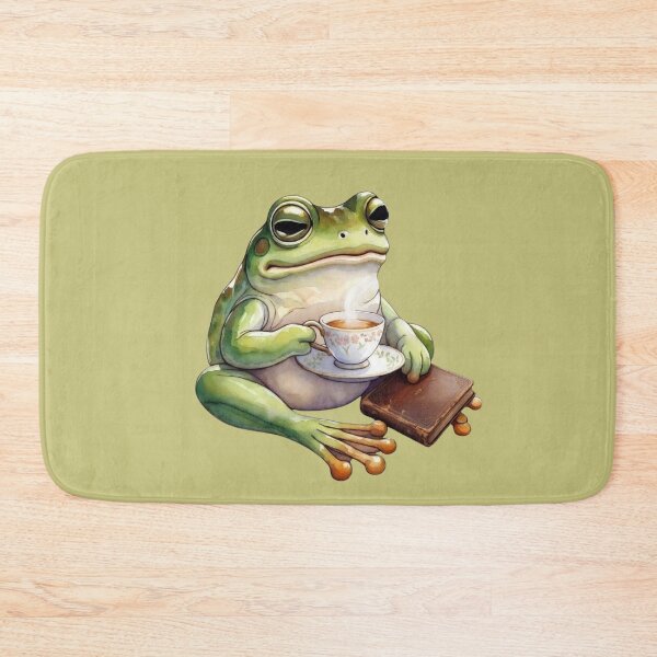 Item preview, Cozy Frog Sipping Tea with Vintage Leather Book designed and sold by FarmOfCuties.