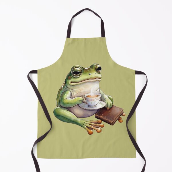 Item preview, Cozy Frog Sipping Tea with Vintage Leather Book designed and sold by FarmOfCuties.