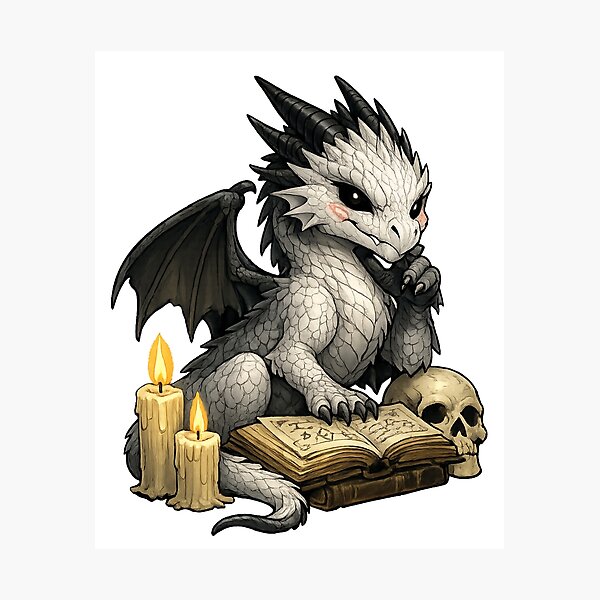 Item preview, Cute Dark Fantasy Dragon Studying Spell Book designed and sold by Hatchling Hollow.