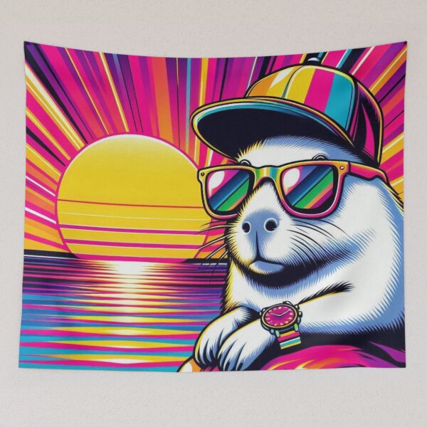 Item preview, Vaporwave Capybara – Neon Sunset Style designed and sold by Dogandesighn.