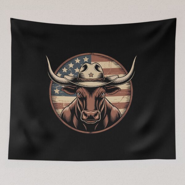 Item preview, Patriotic Texas Longhorn Cowboy, Cowboy Bull American Flag Vintage Rodeo Lover Rustic Country USA designed and sold by NewaveBoutique.