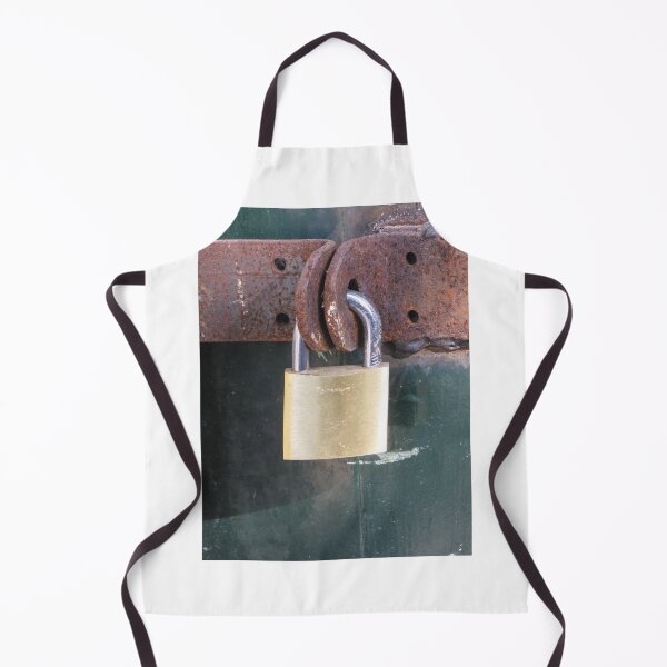 Item preview, Brass Padlock Securing Rusty Metal Hasp on Weathered Green Door, Security and Protection Concept designed and sold by Nmallia.